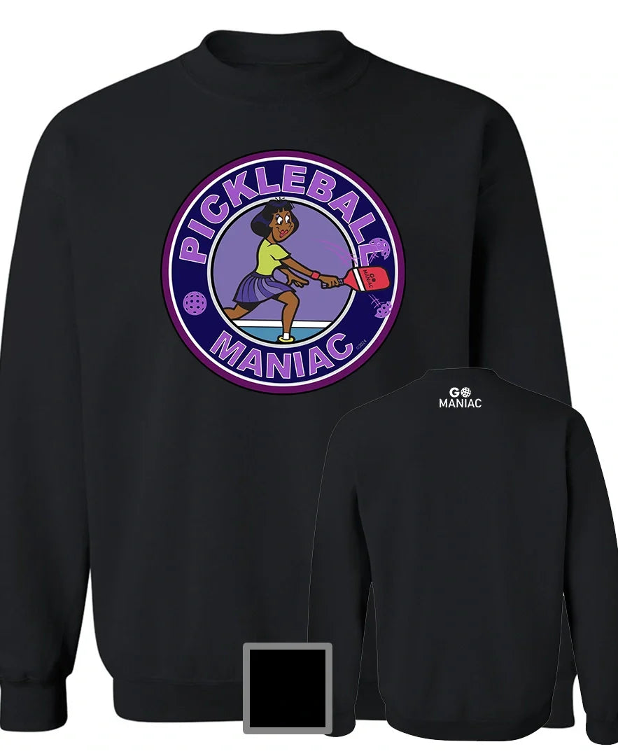 PICKLEBALL BLACK Crewneck Sweatshirt Go Maniac - Slice the ball