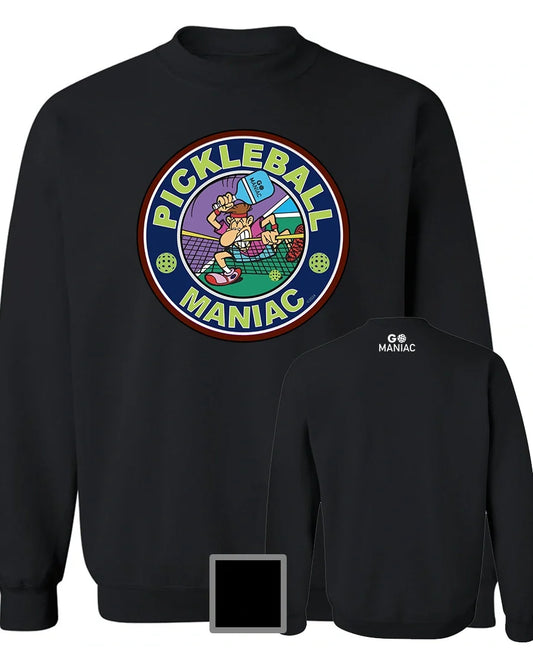 SWEAT-SHIRT COL ROND NOIR PICKLEBALL Go Maniac - Attaquez le filet ! 